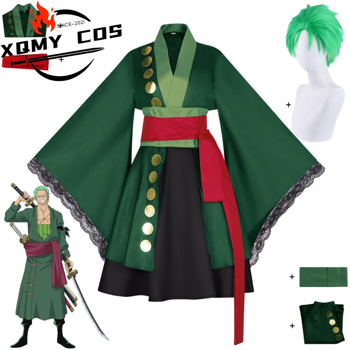Anime Zoro Cosplay Female - XqAnime Roronoa Zoro Cosplay Kostüm Wano